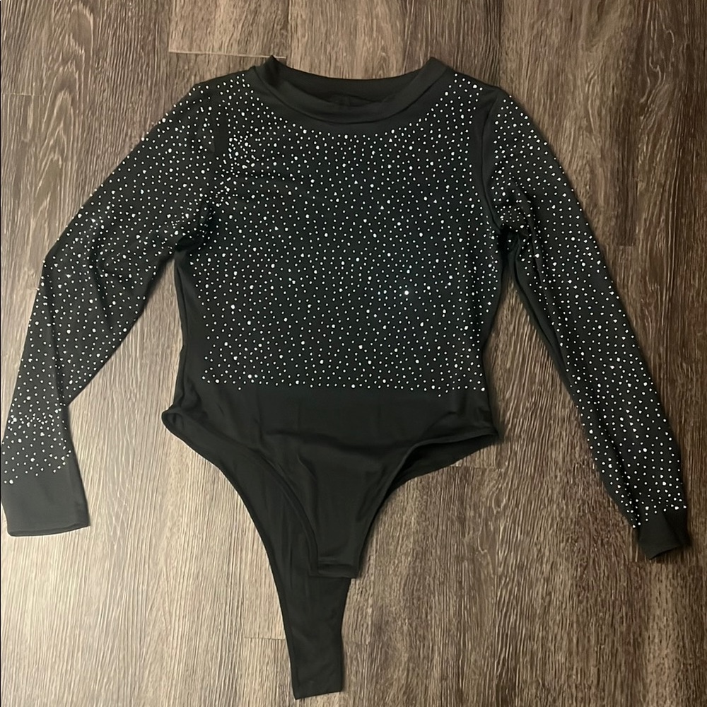 Black Sparkly Long Sleeve Bodysuit